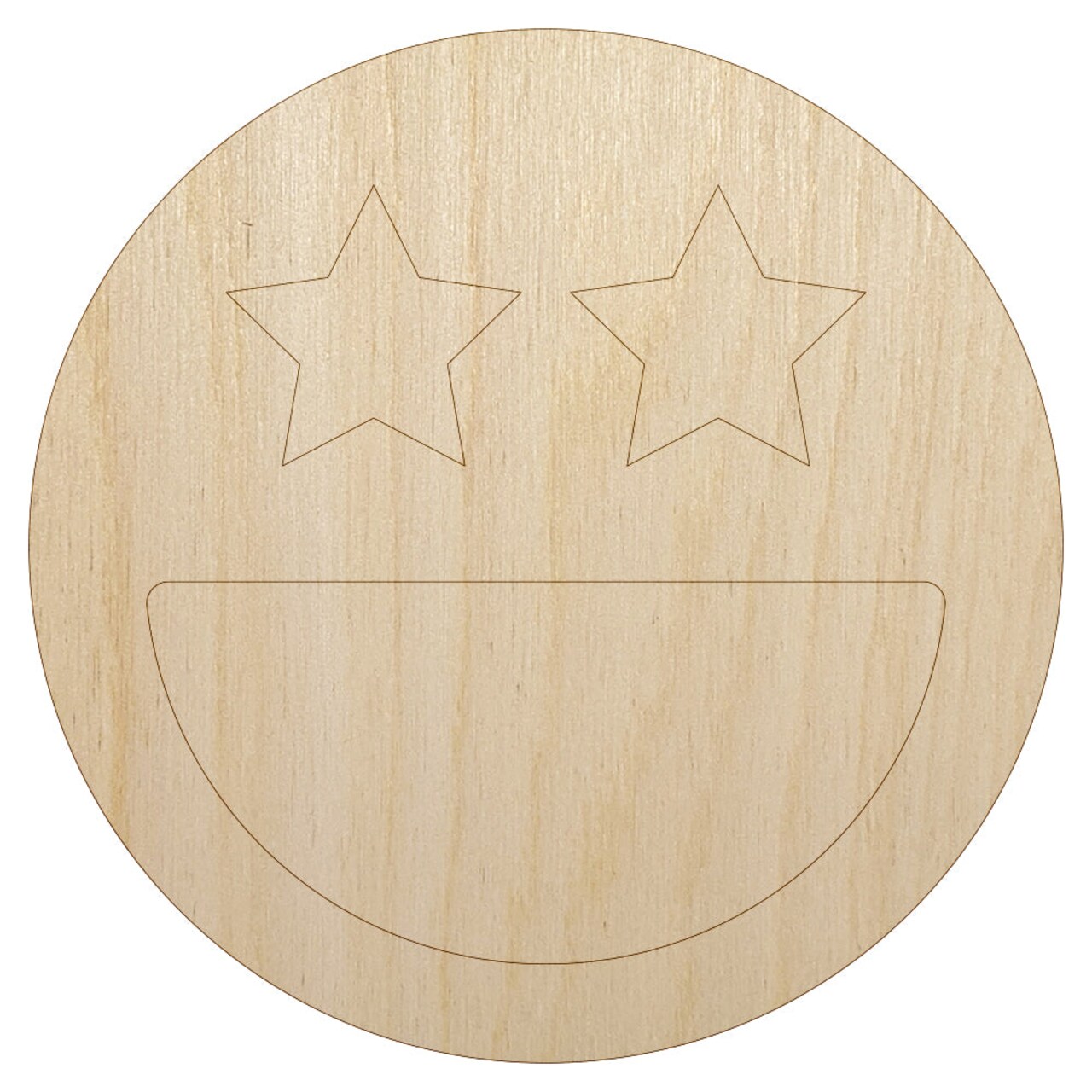 Star Eyes Happy Face Big Smile Mouth Emoticon Unfinished Wood Shape Piece Cutout for DIY Craft Projects